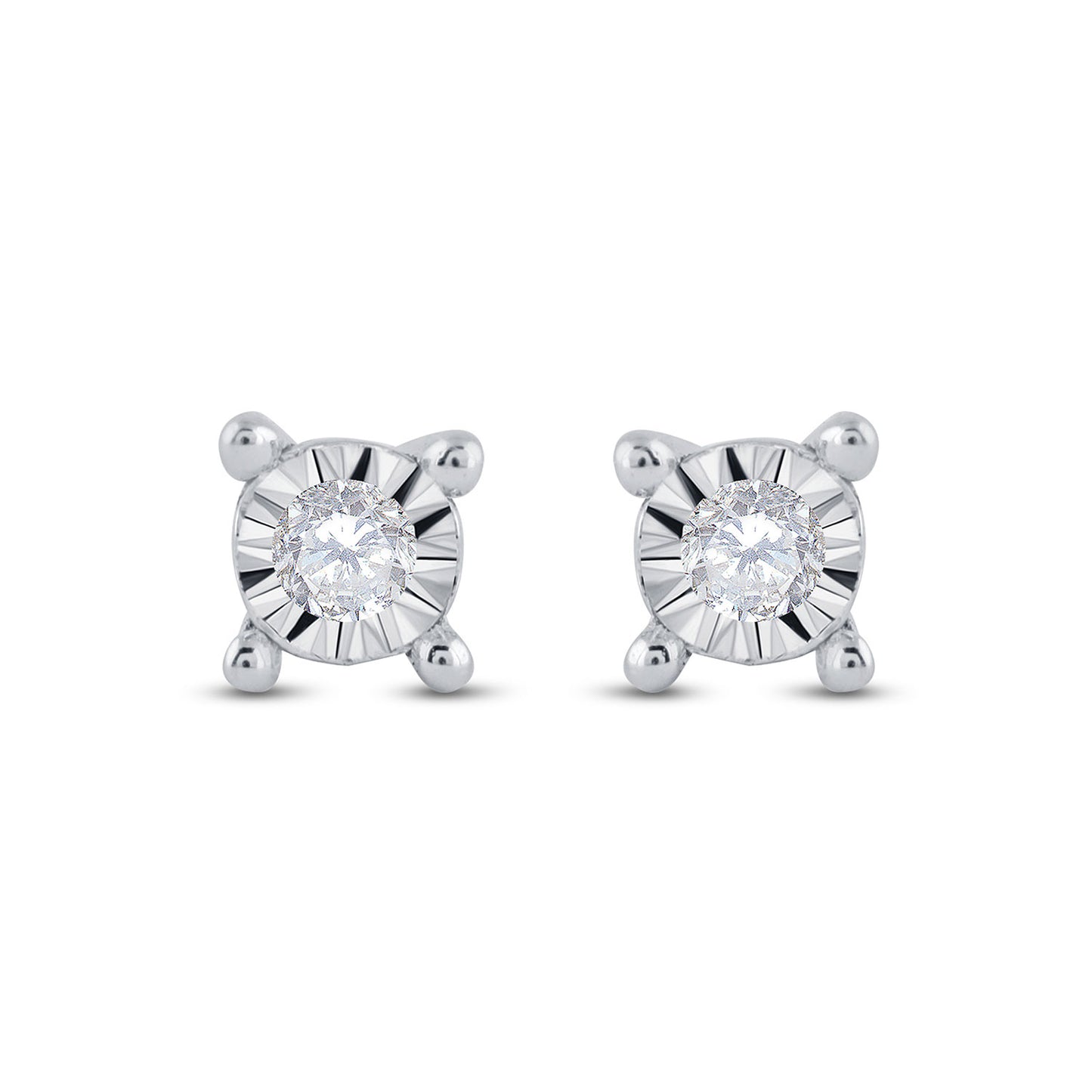 10K White Gold Womens Round Diamond Stud Earrings 1/20 Cttw