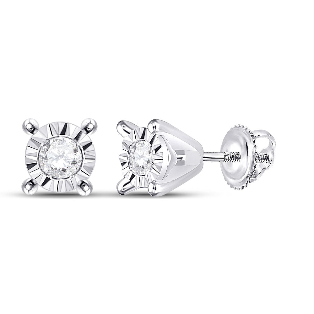 10K White Gold Womens Round Diamond Stud Earrings 1/20 Cttw