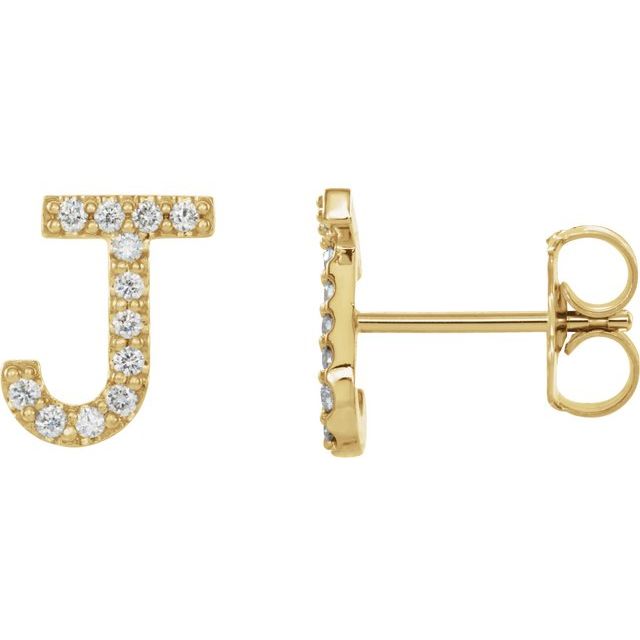 14K Yellow Or White Or Rose Gold Round I1, G-H Friction Polished Natural Diamond Initial Earring