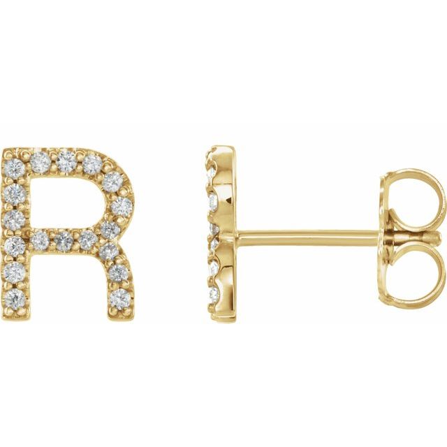 14K Yellow Or White Or Rose Gold Round I1, G-H Friction Polished Natural Diamond Initial Earring