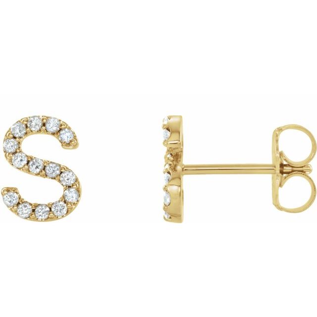 14K Yellow Or White Or Rose Gold Round I1, G-H Friction Polished Natural Diamond Initial Earring