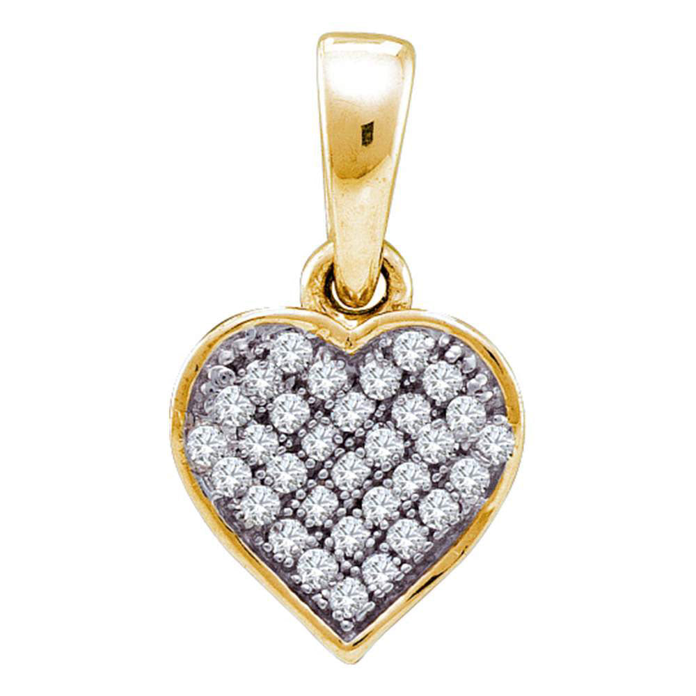 10K Yellow Gold Womens Round Diamond Small Heart Pendant 1/10 Cttw