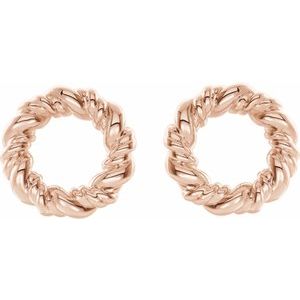 14K Rose Gold 9.4 X 9.4 Mm Pair Friction Backs Included Polished Circle Rope Earrings