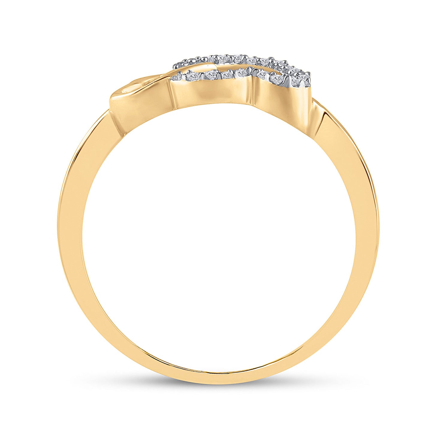10K Yellow Gold Womens Round Diamond Double Heart Ring 1/20 Cttw, Womens Size: 5-10