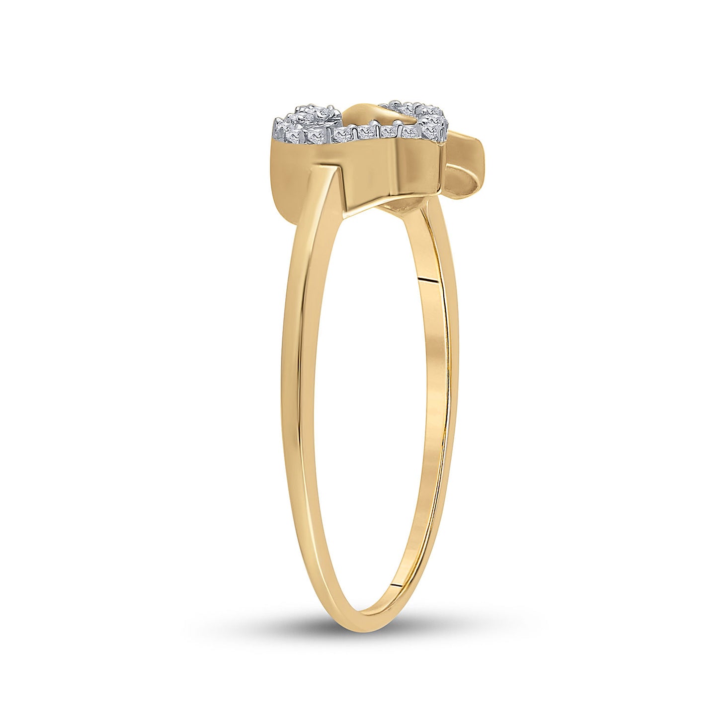 10K Yellow Gold Womens Round Diamond Double Heart Ring 1/20 Cttw, Womens Size: 5-10