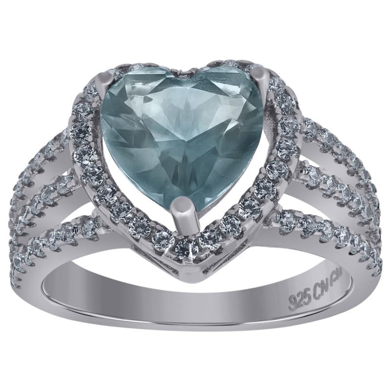 Sterling Silver Womens Cubic Zirconia Heart Bridal Anniversary Wedding Engagement Band Ring