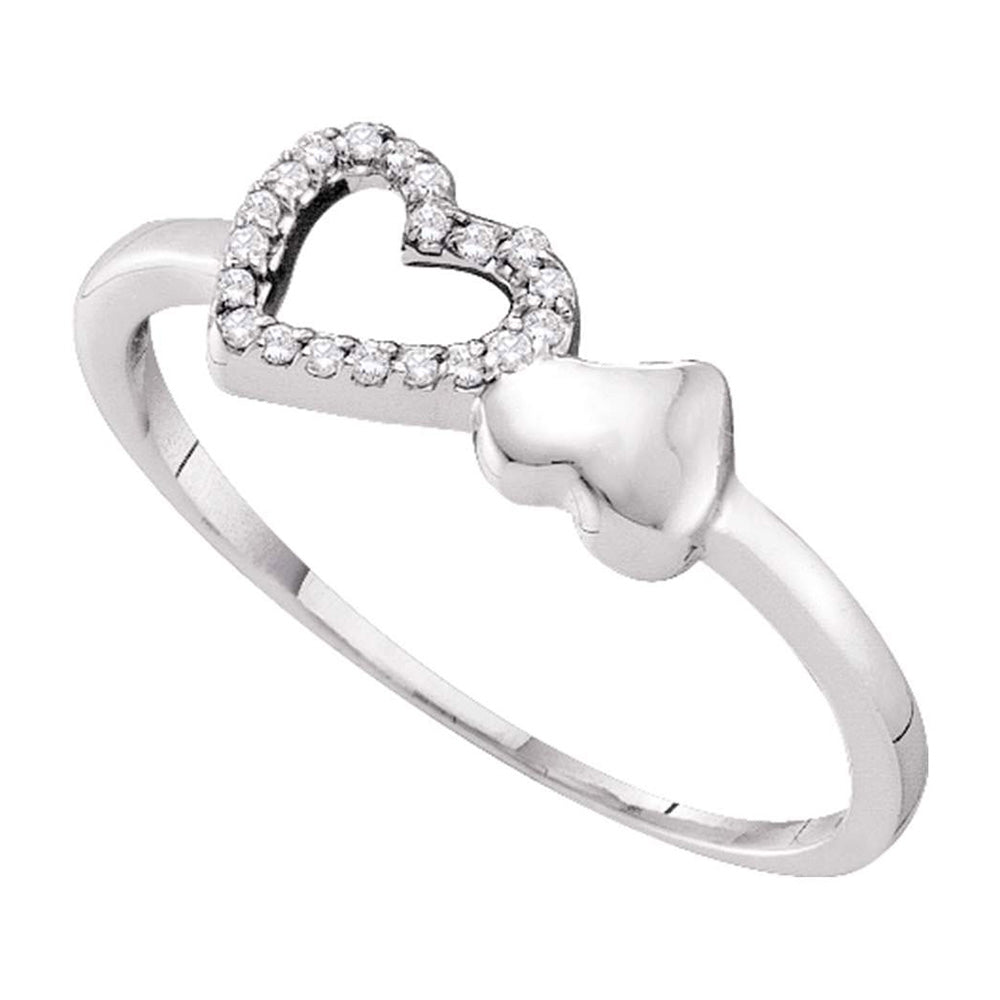 10K White Gold Womens Round Diamond Slender Double Heart Ring 1/20 Cttw, Womens Size: 5-10