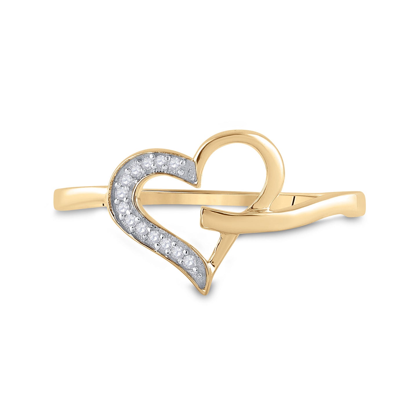 10K Yellow Gold Womens Round Diamond Heart Ring 1/20 Cttw, Womens Size: 5-10