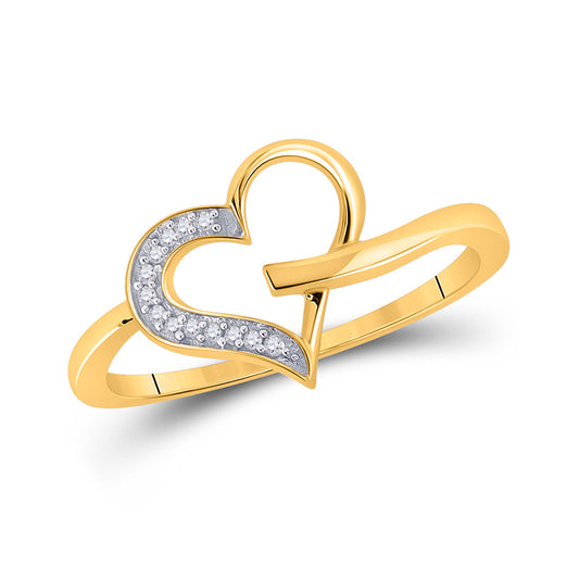 10K Yellow Gold Womens Round Diamond Heart Ring 1/20 Cttw, Womens Size: 5-10
