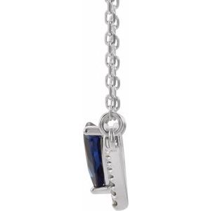 Sterling Silver Pear 6 X 4Mm G-H I1 Natural Blue Sapphire And .06 Ctw Natural Diamond Necklace, Length: 18 In