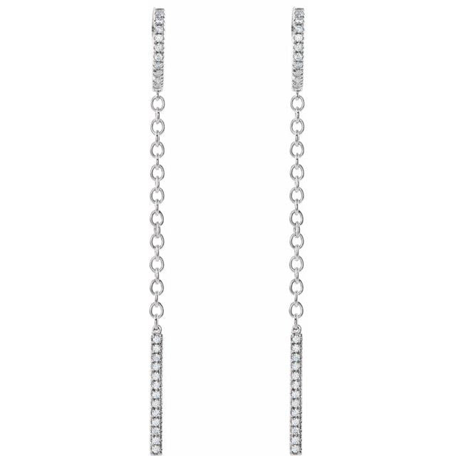 14K White Or Yellow Gold 1.1 Mm Round Polished 1/4 Ctw Natural Diamond Chain Hinged Hoop Earrings