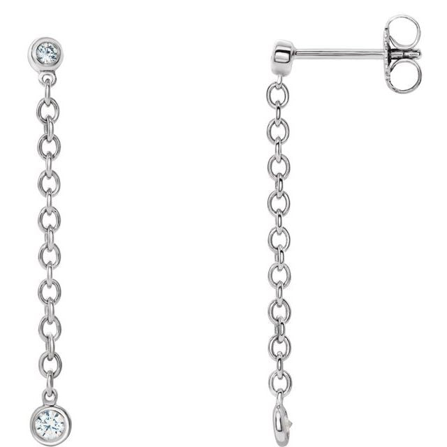14K White Or Yellow Or Rose Gold 1.9 Mm Round Friction Back Polished 1/5 Ctw Natural Diamond Chain Earrings