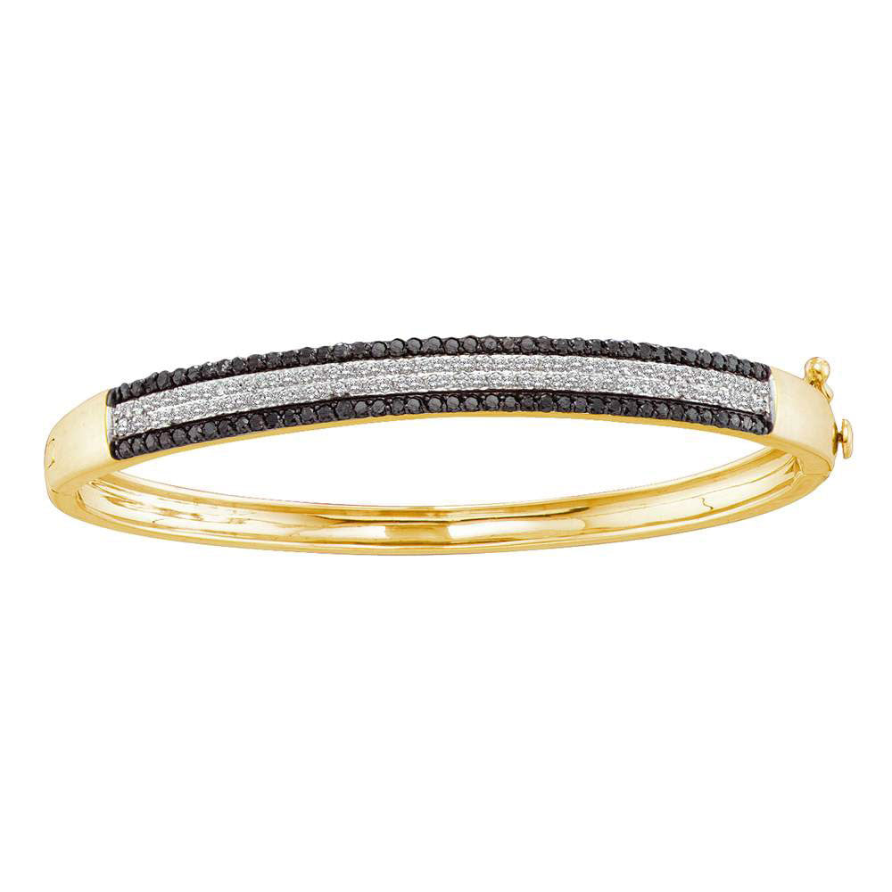 14K Yellow Gold Womens Round Black Color Enhanced Diamond Bangle Bracelet 1-3/8 Cttw, Length: 2.76 In, Width: 0.24 In