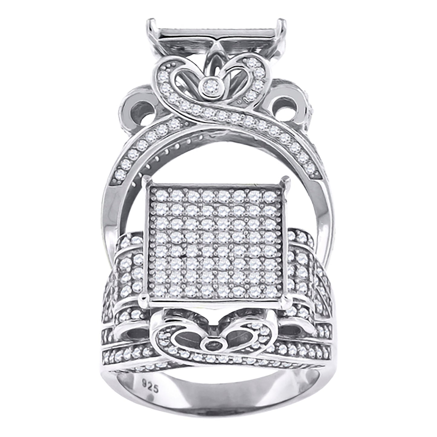 Sterling Silver Men's Cubic-Zirconia Square Head Fashion Bridal Anniversary Wedding Engagement Band Ring