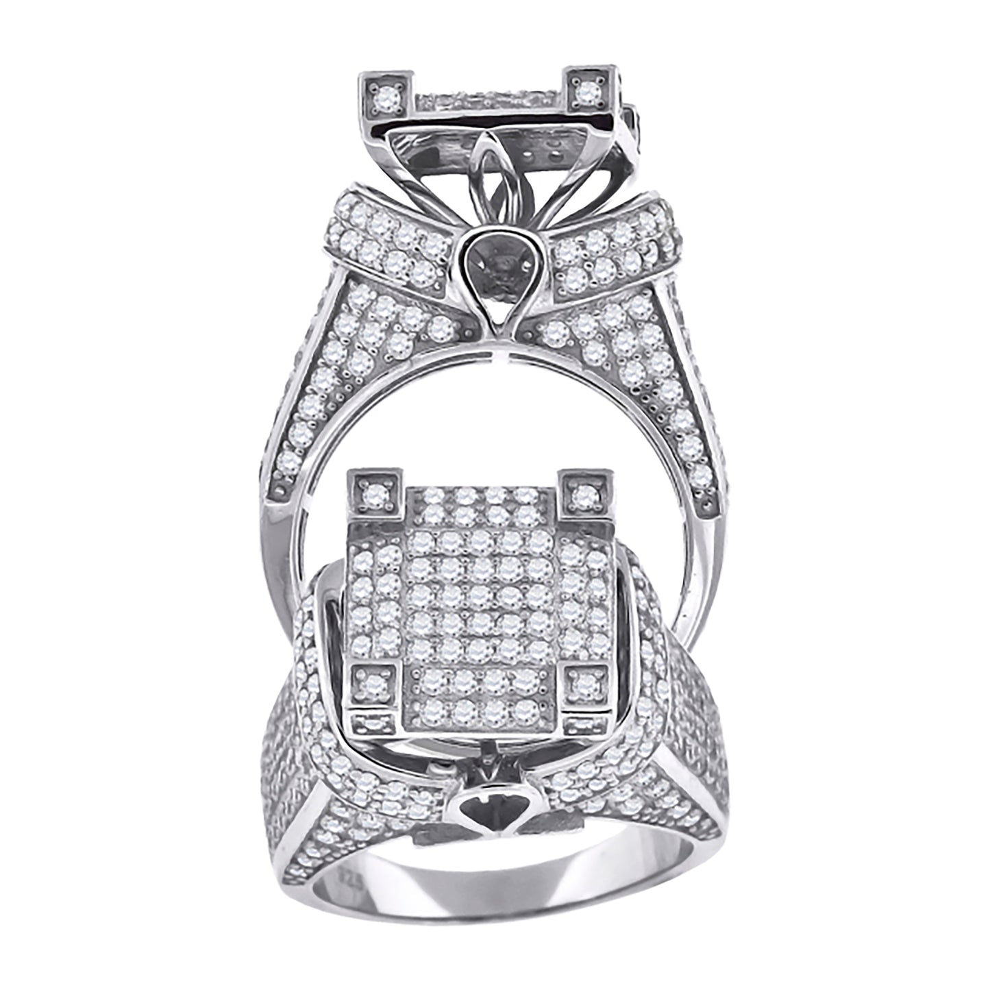 Sterling Silver Mens Cubic-Zirconia Square Head Fashion Bridal Anniversary Wedding Engagement Band Ring