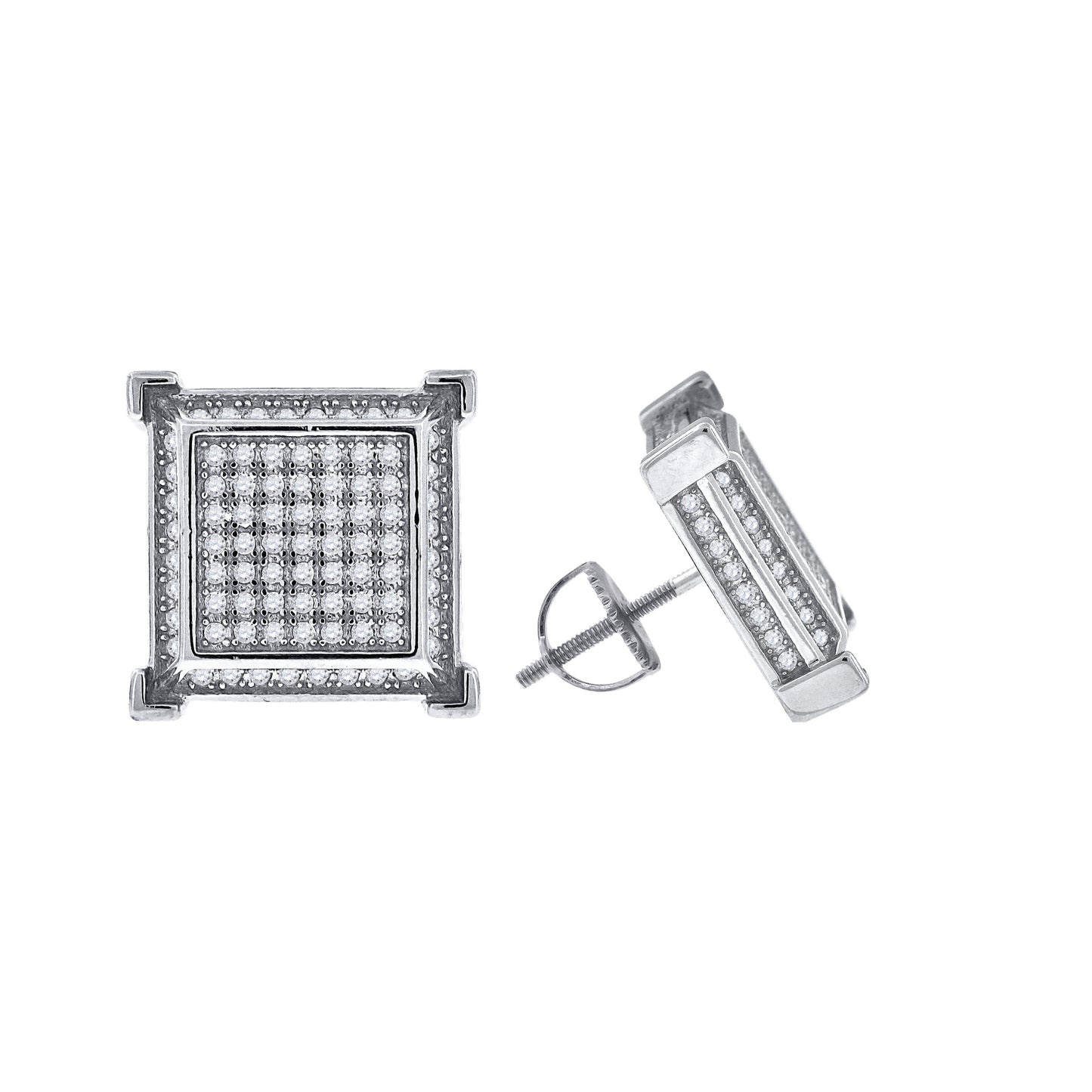 Sterling Silver Or Yellow-Tone Unisex Cubic Zirconia Square Stud Earrings