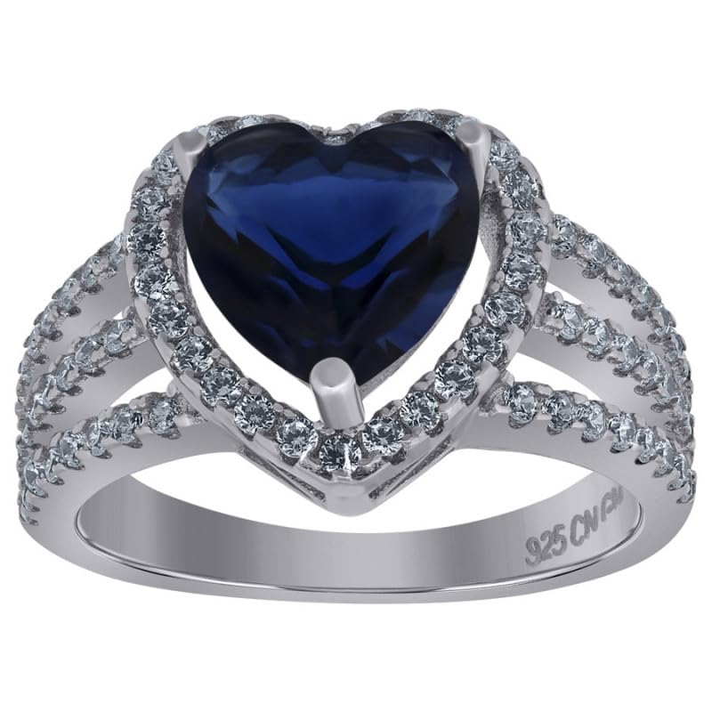 Sterling Silver Womens Cubic Zirconia Heart Bridal Anniversary Wedding Engagement Band Ring
