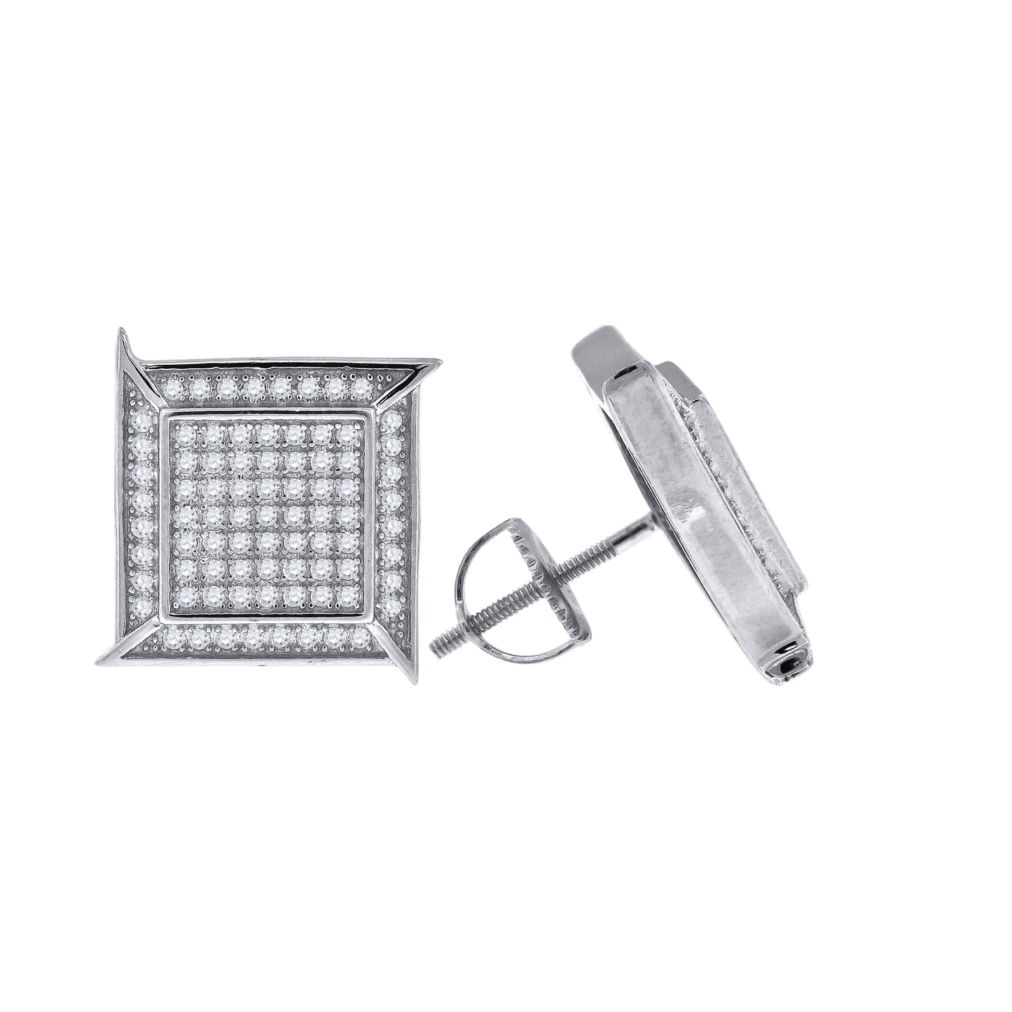 Sterling Silver Or Yellow-Tone Unisex Cubic Zirconia Square Stud Earrings
