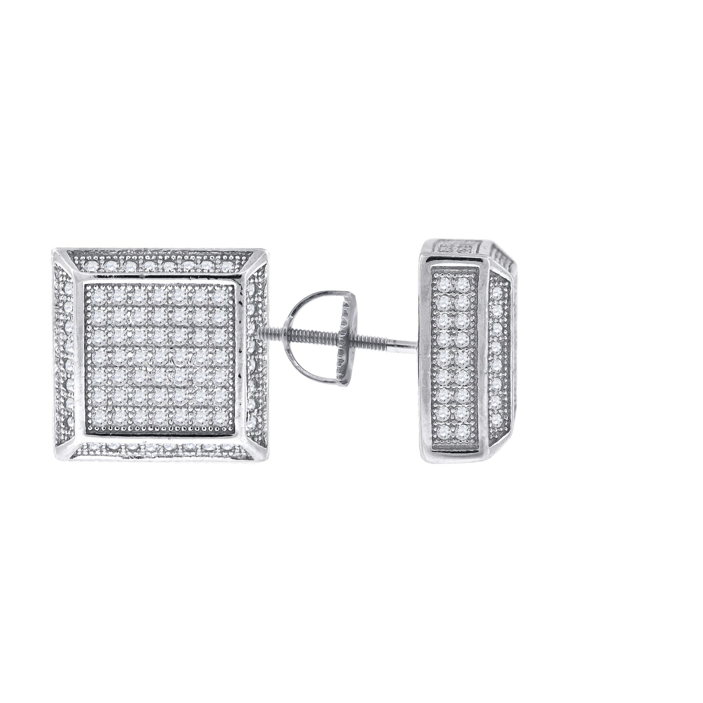 Sterling Silver Or Yellow-Tone Unisex Cubic Zirconia Square Stud Earrings