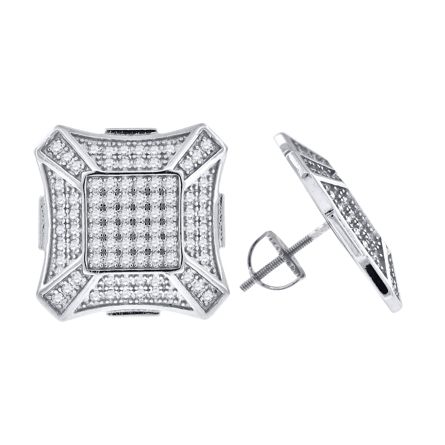 Sterling Silver Or Yellow-Tone Womens Cubic Zirconia Square Stud Earrings