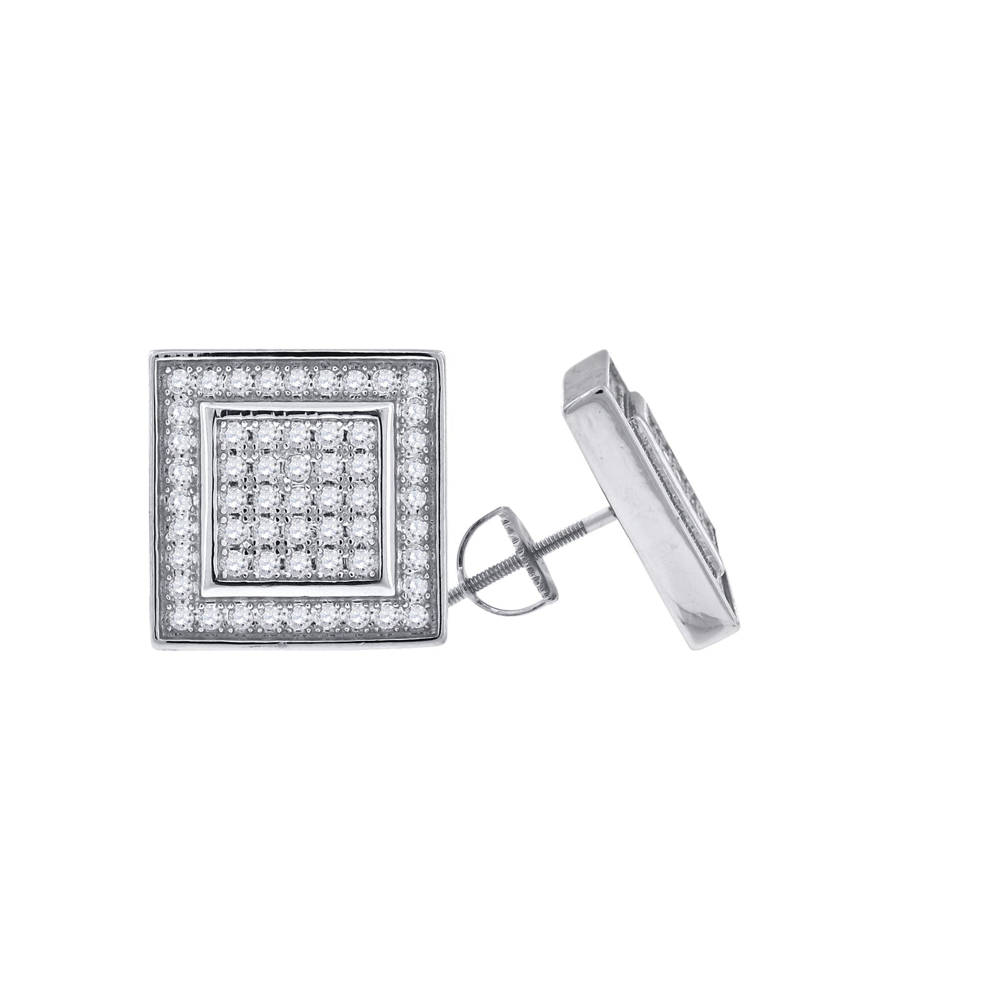 Sterling Silver Or Yellow-Tone Womens Cubic Zirconia Square Stud Earrings
