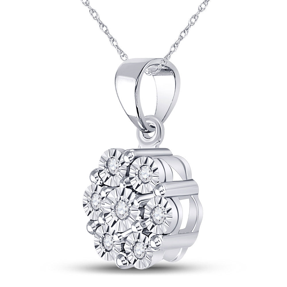 10K White Gold Womens Round Diamond Cluster Pendant 1/20 Cttw, Length: 0.54 In, Width: 0.29 In