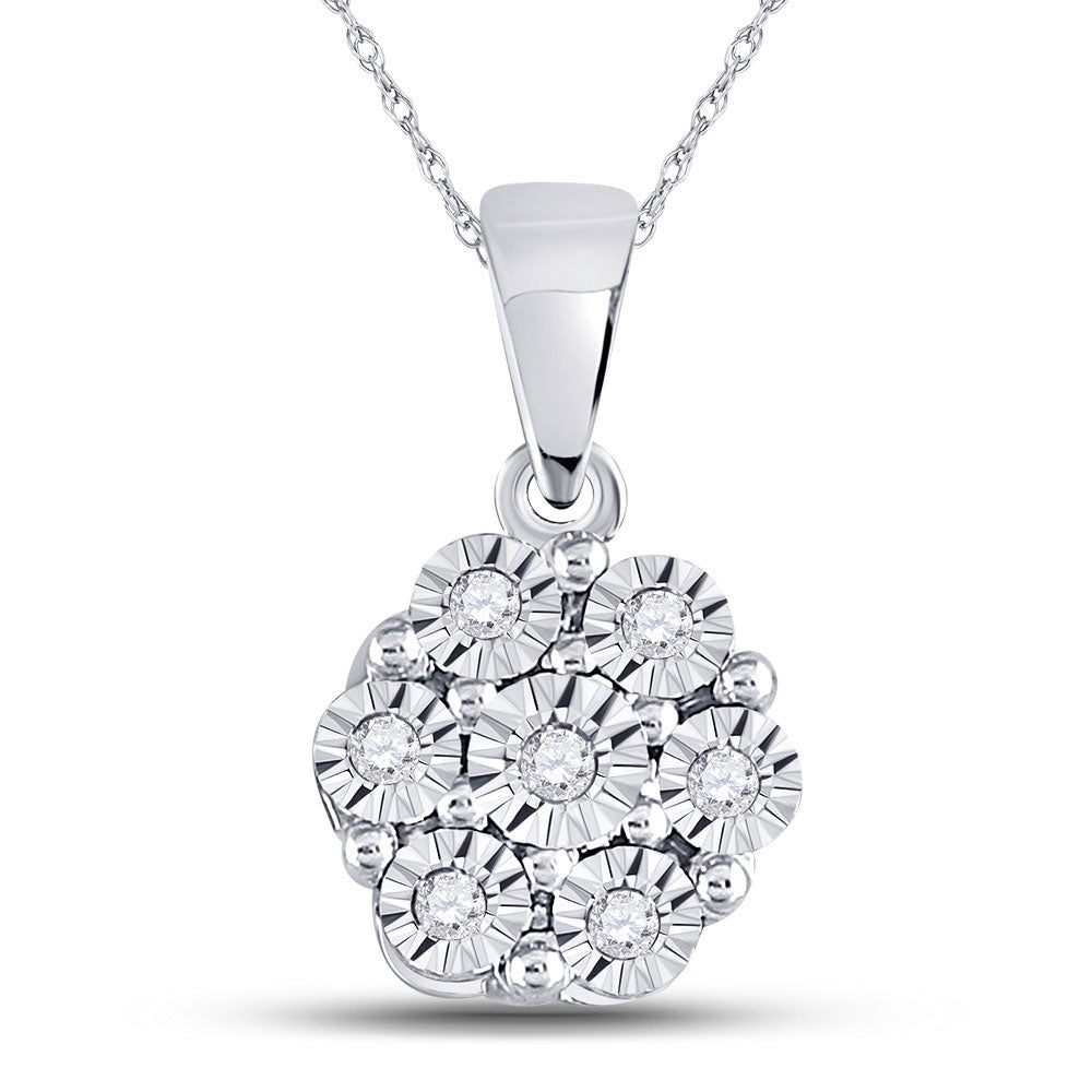 10K White Gold Womens Round Diamond Cluster Pendant 1/20 Cttw, Length: 0.54 In, Width: 0.29 In