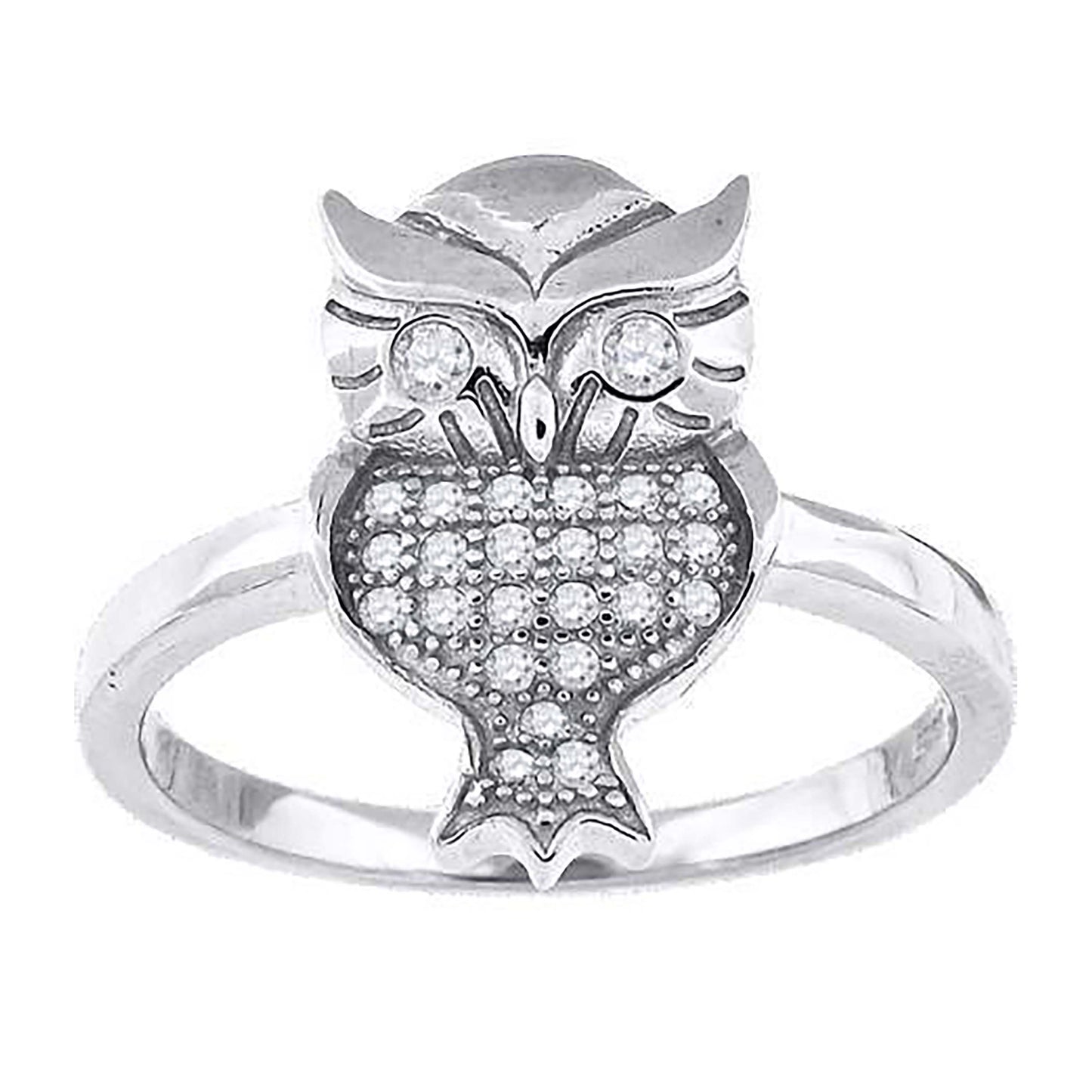 Sterling Silver Womens Cubic-Zirconia Owl Bird Fashion Bridal Anniversary Wedding Engagement Band Ring
