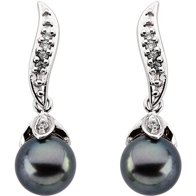 14K White Gold 7 Mm Friction Backs Polished Cultured Black Akoya Pearl Earrings
