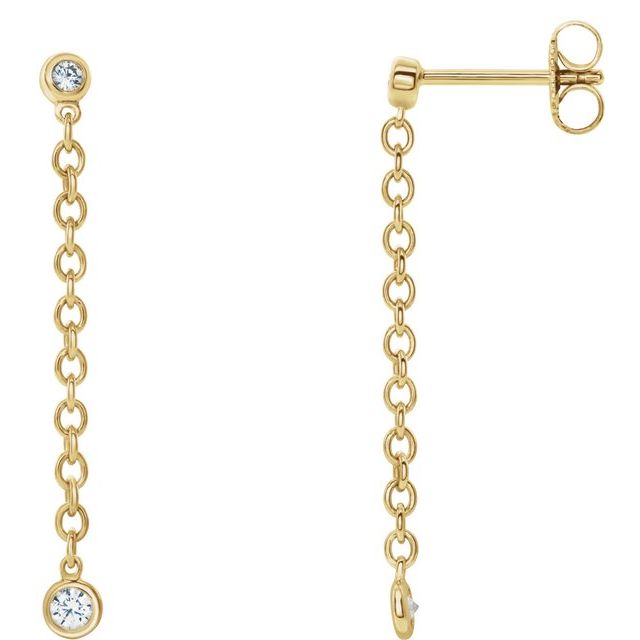 14K White Or Yellow Or Rose Gold 1.9 Mm Round Friction Back Polished 1/5 Ctw Natural Diamond Chain Earrings