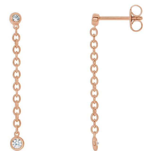 14K White Or Yellow Or Rose Gold 1.9 Mm Round Friction Back Polished 1/5 Ctw Natural Diamond Chain Earrings