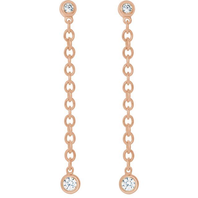 14K White Or Yellow Or Rose Gold 1.9 Mm Round Friction Back Polished 1/5 Ctw Natural Diamond Chain Earrings