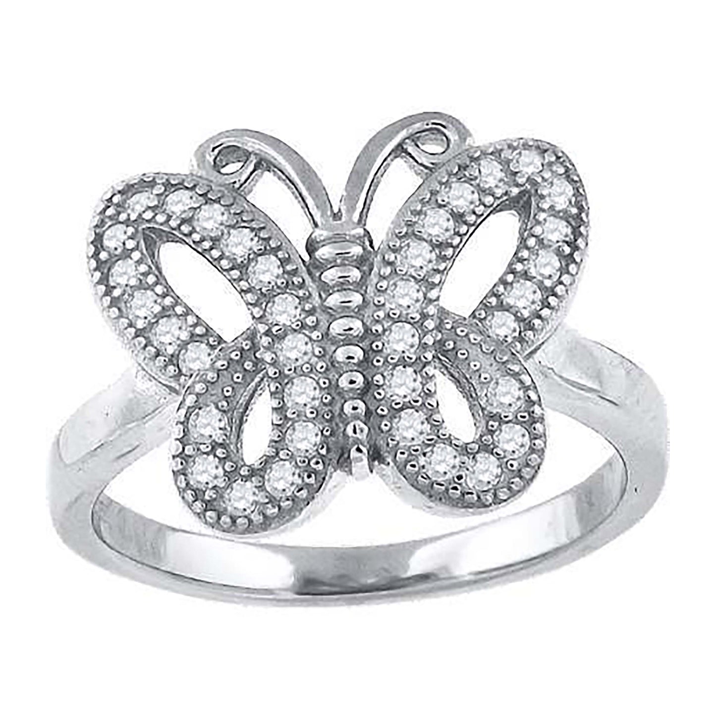 Sterling Silver Womens Cubic-Zirconia Butterfly Fashion Bridal Anniversary Wedding Engagement Band Ring