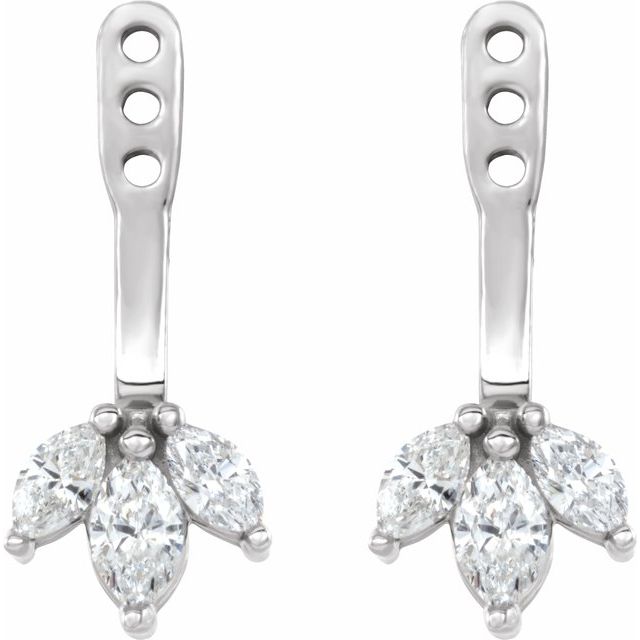 14K White Gold 1 Mm Polished 1/5 Ctw Natural Diamond Cluster Front-Back Earring Jackets