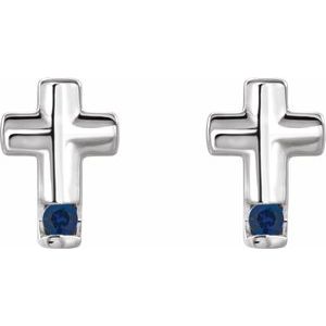 Platinum Round Shape 1.5 Mm Natural Blue Sapphire Cross Earrings