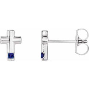 Platinum Round Shape 1.5 Mm Natural Blue Sapphire Cross Earrings