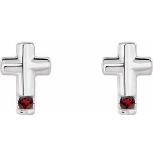 14K White Gold Round Shape 1.5 Mm Natural Mozambique Garnet Cross Earrings