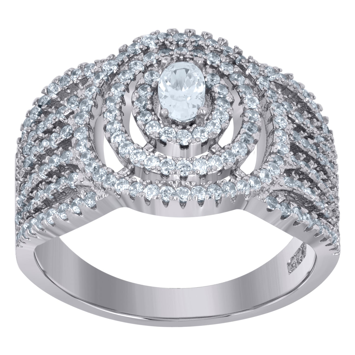 Sterling Silver Womens Oval Cubic-Zirconia Fashion Bridal Anniversary Wedding Engagement Band Ring
