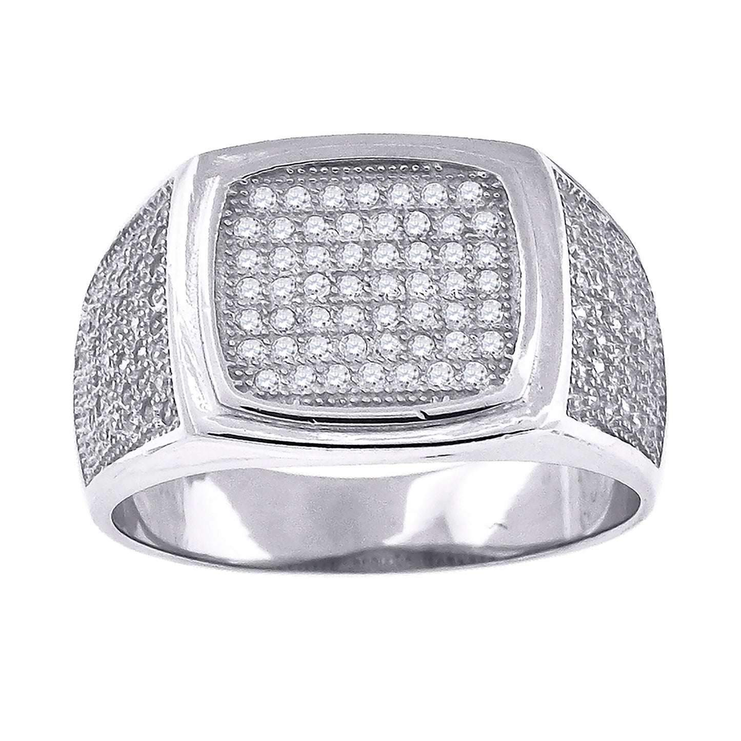 Sterling Silver Men's Cubic Zirconia Square Head Presidential Bridal Anniversary Wedding Engagement Band Ring Sizes 9 To 12