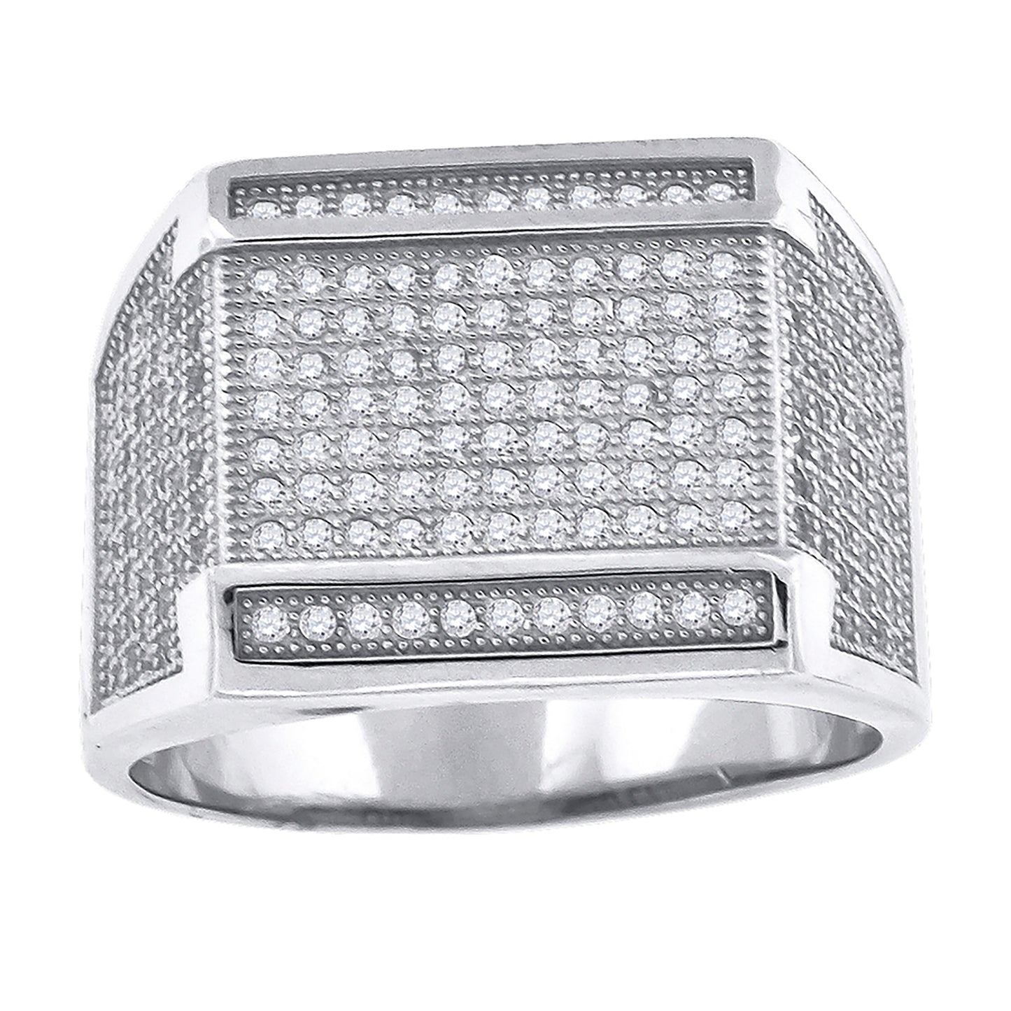 Sterling Silver Men's Cubic Zirconia Square Head Presidential Bridal Anniversary Wedding Engagement Band Ring Sizes 9 To 12