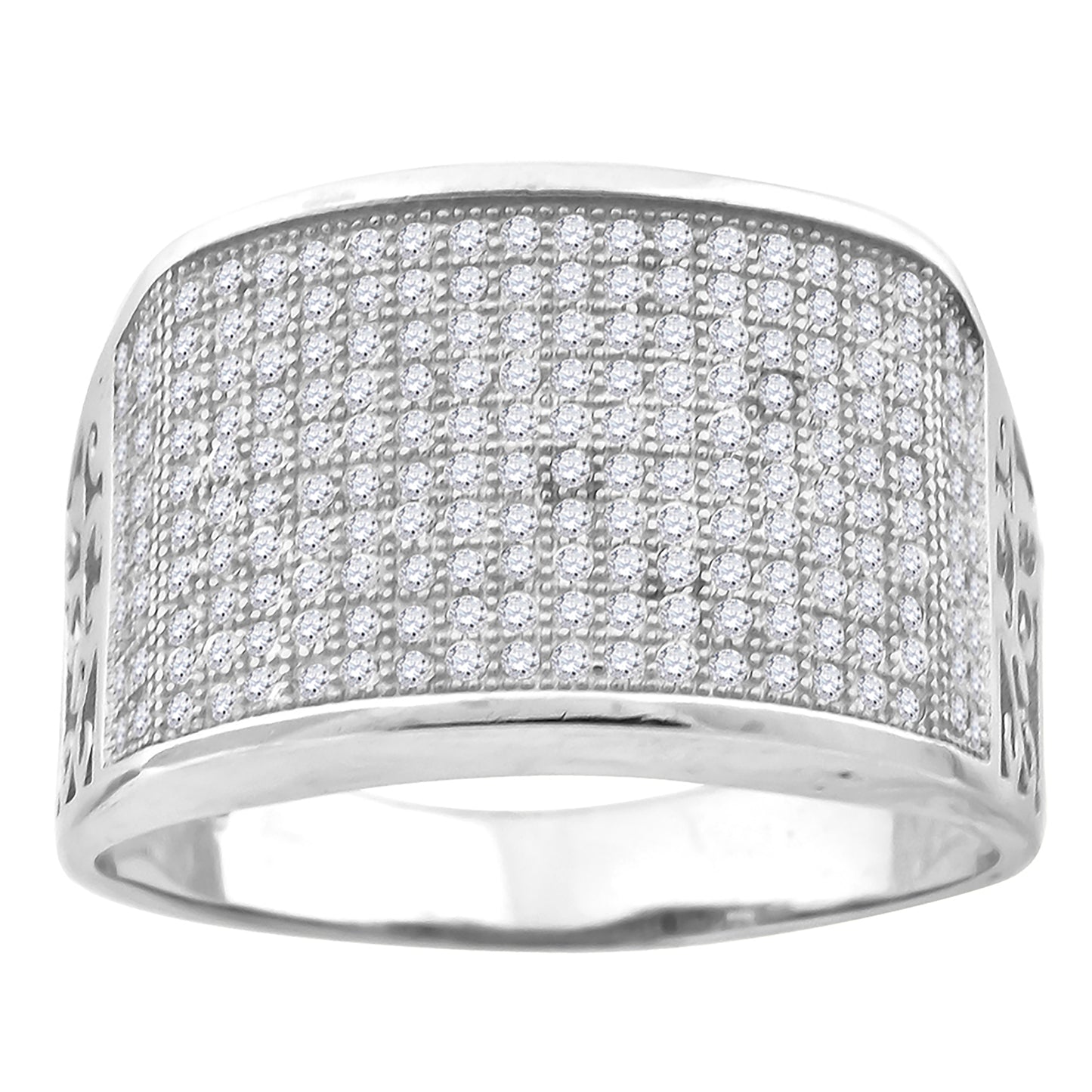Sterling Silver Men's Cubic Zirconia Wide Band Fashion Bridal Anniversary Wedding Engagement Band Ring Sizes 9 To 12