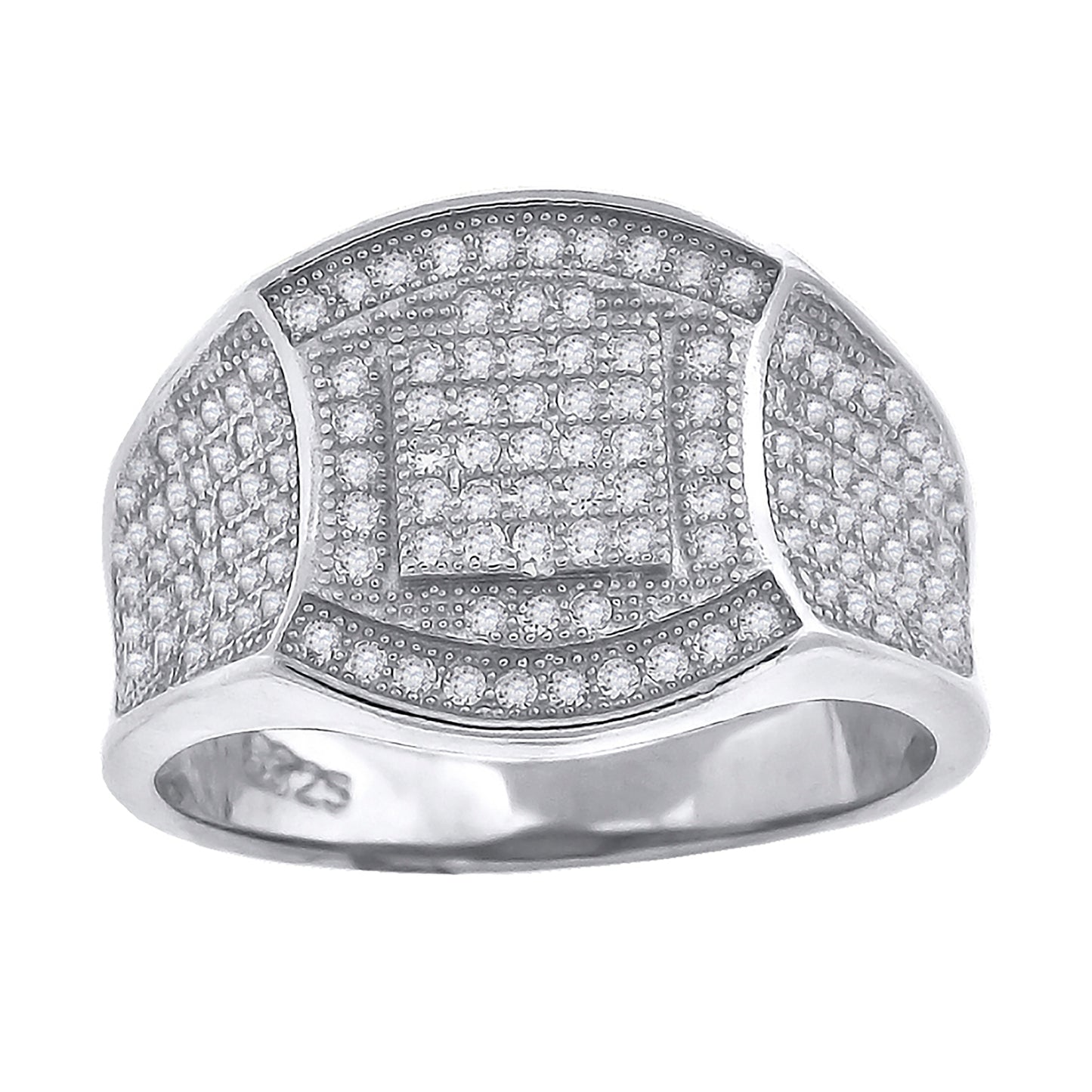 Sterling Silver Mens Cubic Zirconia Wide Band Fashion Bridal Anniversary Wedding Engagement Band Ring Sizes 9 To 12