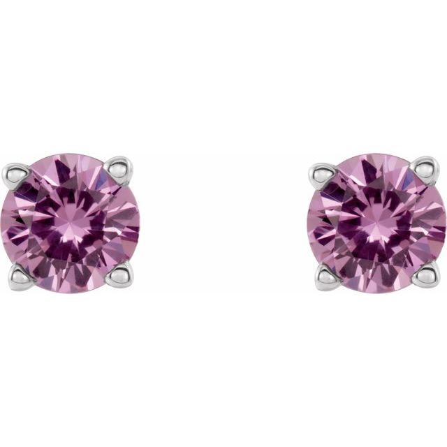 14K Yellow Or White Or Rose Gold Or Sterling Silver Or Platinum Round Friction 4-Prong Natural Gemstone Stud Earrings