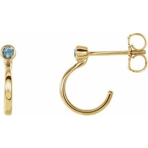 14K Yellow Gold Round 2.5 Mm Natural Aquamarine J-Hoop Earrings
