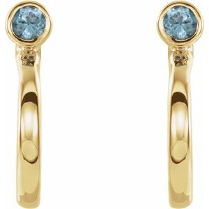 14K Yellow Gold Round 2.5 Mm Natural Aquamarine J-Hoop Earrings