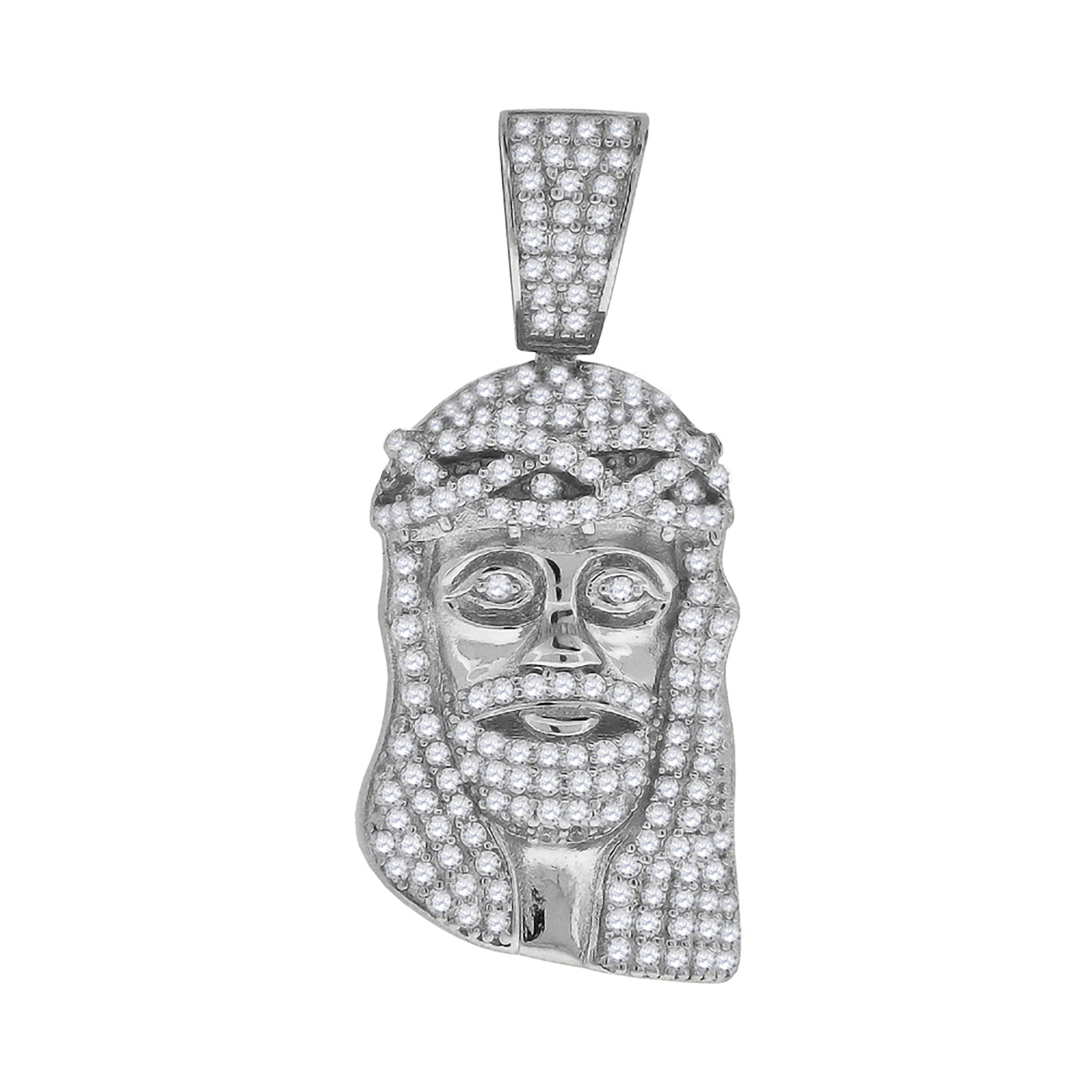 Sterling Silver Mens Cubic Zirconia Jesus Religious Charm Pendant
