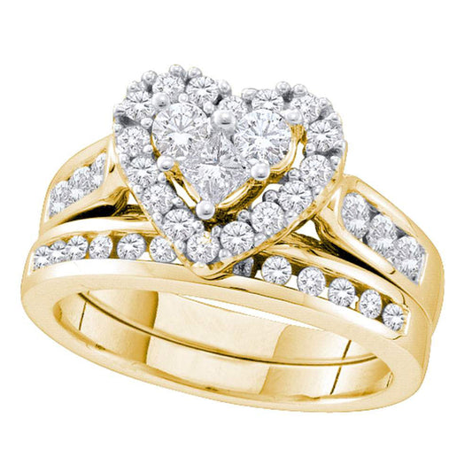 14K Yellow Gold Princess Diamond Heart Bridal Wedding Ring Band Set 1 Cttw, Womens Size: 5-10