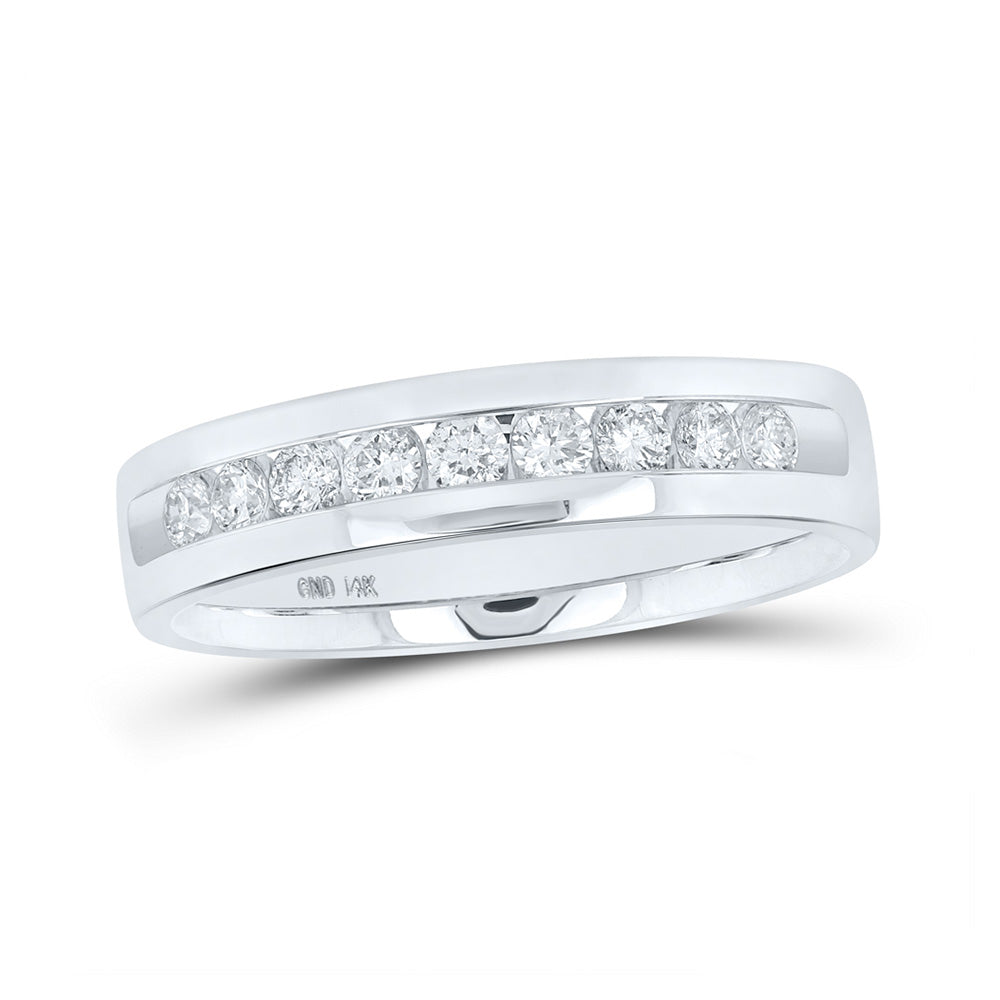 14K White Gold Mens Round Diamond Single-row Channel-set Wedding Band Ring 1/2 Cttw, Mens Size: 7-13