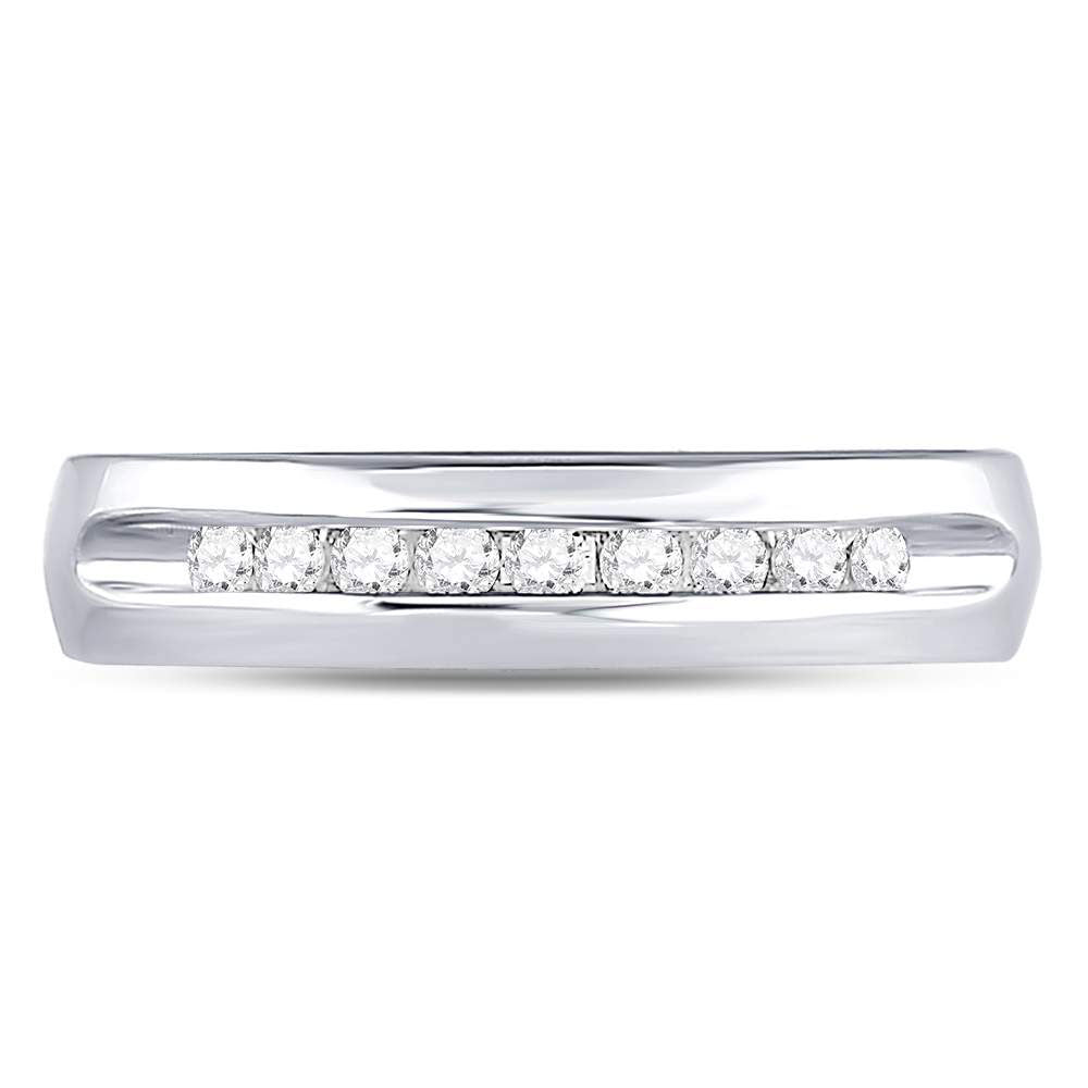 14K White Gold Mens Machine Set Round Diamond Wedding Channel Band Ring 1/4 Cttw, Mens Size: 7-13