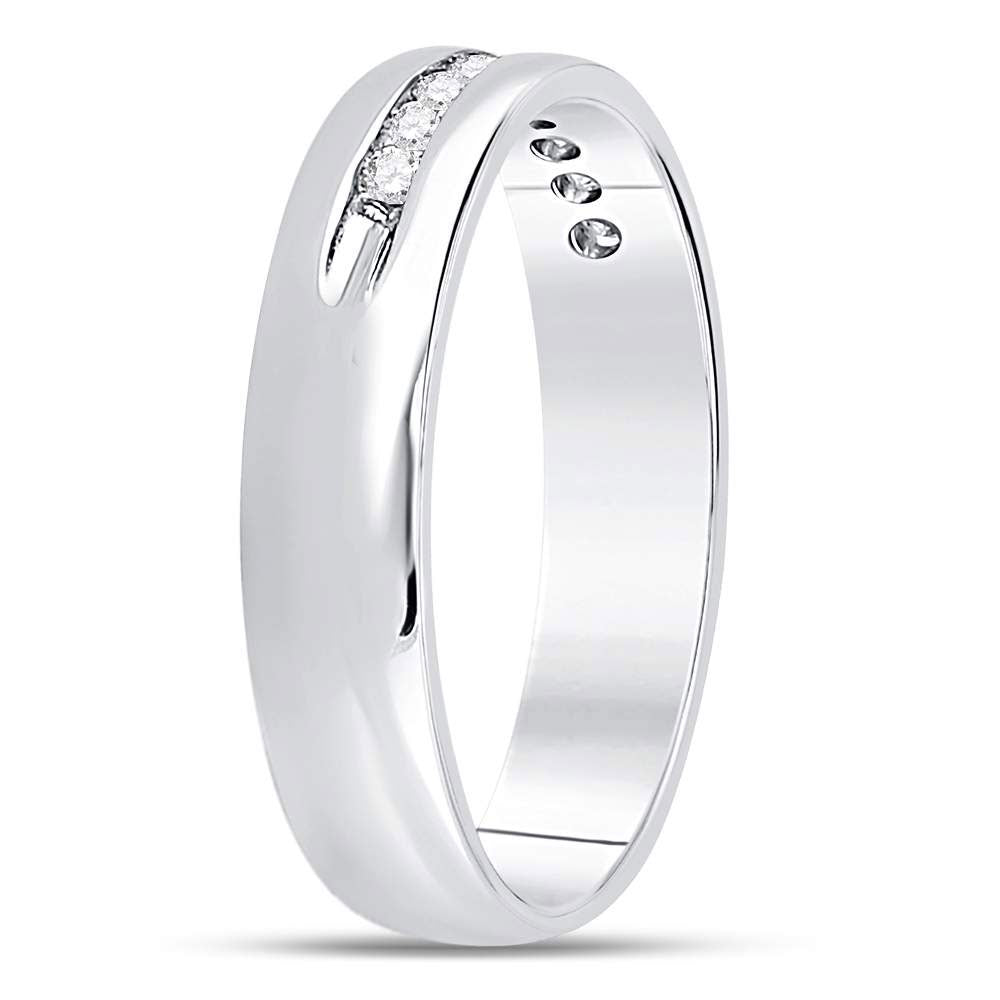 14K White Gold Mens Machine Set Round Diamond Wedding Channel Band Ring 1/4 Cttw, Mens Size: 7-13